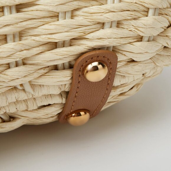 Straw Woven Beach Bag Dumpling Shape Crossbody Shoulder Purse for Women - Picture 3 of 7